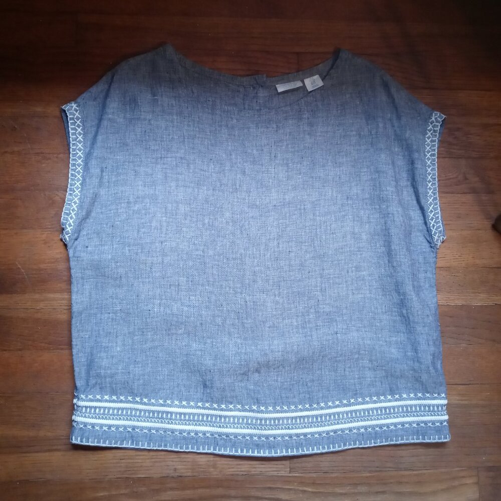 Sigrid Olsen Short Sleeve Button Back Linen Top (… - image 4